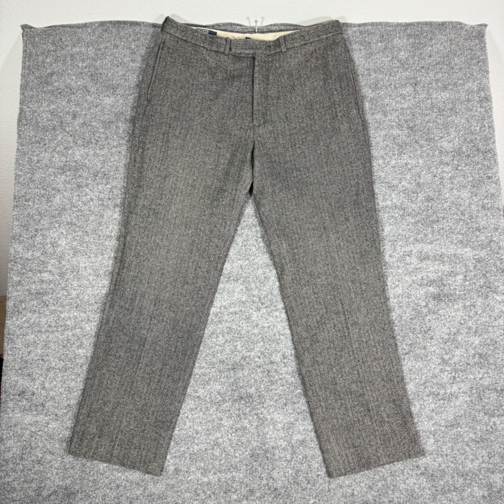Polo Ralph Lauren Herringbone Dress Pants Mens 38x32 Grey Wool Blend GUC READ